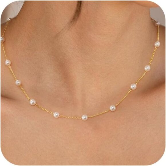 Jewelry - Dainty Pearl Pendant Necklaces for Women 14K Gold Plated Handmade Layered Pearl